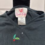 Quacker Factory  Black Christmas Shirt Womens with Holly and Beads Photo 2