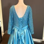 Women’s FullLength Blue Formal Prom Party Dress LegSlit Long Sleeve Size 8 NWOT Photo 5