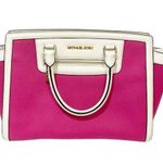 Michael Kors Pink Canvas w/ White Leather Trim Handbag Satchel Crossbody Bag Photo 0