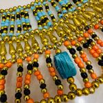 Egyptian Beaded Necklace Collar With Blue Scarabs, Cleopatra Photo 2