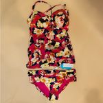 Seafolly Raspberry Pink Multicolor Floral Kabuki Bloom Bikini Swim Suit Sz 10 US Photo 2