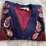 VINTAGE HUNTINGTON RIDGE Grandma fisherman‎ Cardigan Sweater Paisley Pearls Size M Photo 1
