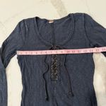 We The Free  Lace Up Long Sleeve Distressed Layering Shirt Womens Small Navy Blue Photo 5