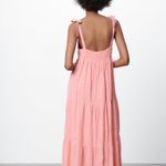 ZARA Bubble Gum Bohemian Tiered Long Straight Neckline 100% Cotton Dress Size XL Photo 3