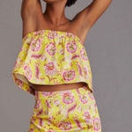 Maeve NWT Anthropologie  Yellow Pink Floral Strapless Crop Top Size 6 Photo 0