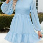 ZESICA Women's Blue Dress Long Sleeve Smocked Tiered Flowy Mini Dress Sz Medium Photo 5