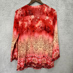 Susan Graver  Top Womens Small Red Geometric‎ Print Beaded Boho Artsy Oversized Photo 2