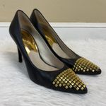 Michael Kors MK Black Leather Pumps Gold Heel Cap Studded Toe Size 7.5 Photo 0
