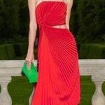 Alice + Olivia Red Pleated Cutout Midi Dress Party Cocktail Occasion Size Unknown Photo 0
