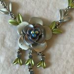 Silver Tone & Green/Blue Floral Necklace Photo 9