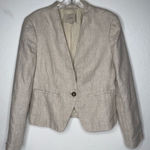 Loft Ann Taylor Jacket Blazer Tan Linen Womens Size 6 Lined One Button Career Photo 0
