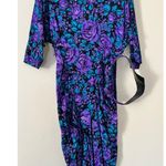 All that jazz Vintage  80s 90s Womens Dress Teal Purple Rose Floral S Belt Fitted Photo 1