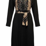 Sandro Stenia Mixed Media Dress Size 6 EU 38 EUC Pleated Scarf Print Photo 0