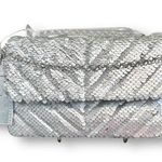 Nicole Miller  Silver Sequin Crossbody Bag Chain Strap Chevron Purse NWT Photo 0