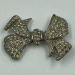 Vintage 1950's Rhinestone Bow Brooch 2" Pin Coquette Femme Bridal Silver Tone Photo 1