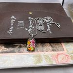 Handmade Vibrant Floral Cabochon Pendant Necklace – Stainless Steel Chain Photo 2