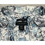 Tahari  100% Linen Tropical Bird Shirt Blue Button Roll Tab Sleeve Womens Size M Photo 2