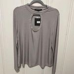 Marc New York Grey Silver Rhinestone Crystal Keyhole Long Sleeve Blouse Top XL Photo 0