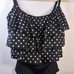 Inches Away Black Polka Dot Tiered Ruffle One Piece Swim Suit size 16W Photo 2