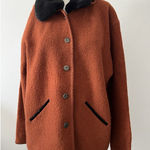 Vtg 80s Skyr wool rust Shacket L black Fur Collar old money quiet luxury grandma Orange Size L Photo 0
