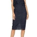 Likely  Lace Driggs Black Dress Strapless Lined Draped Flouce Fitted Skirt Slit 2 Photo 0