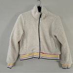 Ivory Ella  Sherpa Jacket Coat Full Zip Solid Cream Bomber Colorful Striped XL Photo 1