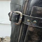 Bed Stu  Gogo Lug Moto Boots Black Brown Gold Distressed Leather Side Zip Size 7 Photo 5