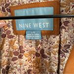 Nine West  Women's 100% Leather Jacket Tan Floral Lining two Button Blazer L Photo 3