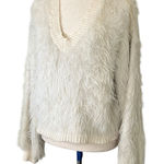 SheIn Soft Cream fuzzy eyelash sweater with a V-neck Photo 0