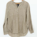 Jones New York Linen Tunic Top Long Sleeve Womens Vacation Popover Olive Green Button Size S Photo 0