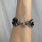 Source Unknown Silver Tone Chain Link Bracelet Black Braided Faux Leather Toggle Clasp NWOT Photo 13