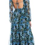 WAYF Dress Blue Floral Print Long Blouson Sleeve Open Back Tiered Midi Sz L NWT Photo 2