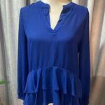 Elle  Royal Blue Ruffle Blouse  Sz Small-Long Sleeve-High/Low Photo 0