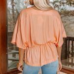 Mustard Seed  Deep V Neck Bat Wing Peplum Blouse Peach Small Photo 4