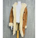 Copper collection leather faux fur lined jacket coat horn type buttons hooded sm Tan Photo 14
