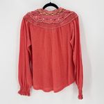 Free People CAMELIA SIESTA FIESTA CROCHET TRIM LONG SLEEVE TOP size M loose fit Photo 1