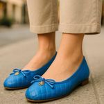 L K Bennett London Royal Blue Nappa Leather Sissy Ballet Flats 38 5 US 8 5 Size undefined Photo 2