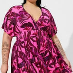 Torrid  Plus Size 1 Hot Pink Tropical Mesh Smocked Waist Swimsuit Swim Cover Up Photo 0