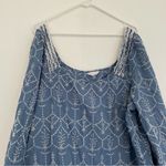 Caslon  Plus Size Cotton Eyelet Top Blue White Boho 3/4 Sleeve Peasant Blouse 2X Photo 5