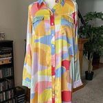 GABRIELLE UNION Button Up Tie Waisted Shirt Dress in Multi Party Size XXL Photo 0