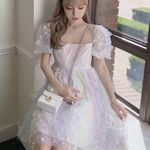 Japanese Kawaii Gyaru Princess Balletcore Floral Rainbow Birthday Mini Dress Size XS Photo 8