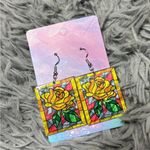 Handmade Stained glass rose earrings Photo 0