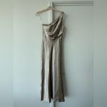 Jenny Yoo Lena Latte Color Elegant One-Shoulder Satin Gown Dress Photo 1