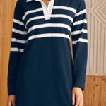 Faherty Rugby Jersey Dress in Cape May Stripe Navy Size Medium Photo 0