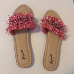 Avanti  Pink Fringe Slip On Slide Flat Sandals Vegan Faux Leather Womens US 10 Photo 2