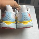 Hoka  White and Red Running Shoes with Yellow Sole Photo 3
