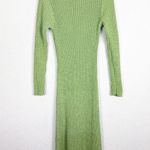 Mango Pistachio Knit Ribbed Long Sleeve Midi Dress Size Large Stretch Vacation Photo 3