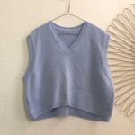 Pastel Blue Preppy Academia Plus Size knitted sleeveless V Photo 2