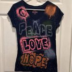 Mudd Juniors Tee Black Peace Love Hope Graffiti Size Large Y2k Photo 0