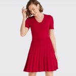 Draper James  Women’s Red Bow Knit Pleated Knee Length Dress Size Medium Photo 12